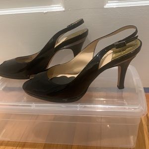 Cole Han Nike air Black, sling backs with open toe.